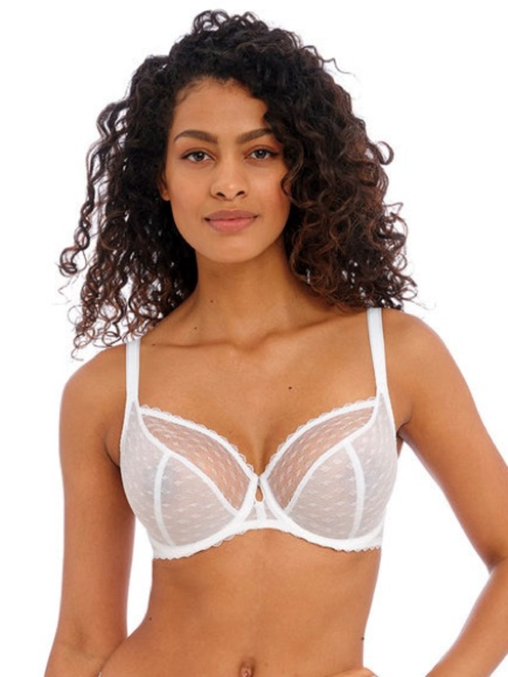 Freya Signature Plunge Bra 400502 White Underwire Lace Coquette Dainty Size 30DD